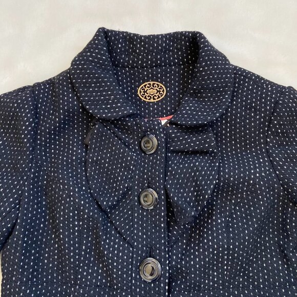 Anthropologie| Idra Black Dot Wool Blend Coat | Sz 8 Ruffle - Picture 2 of 10